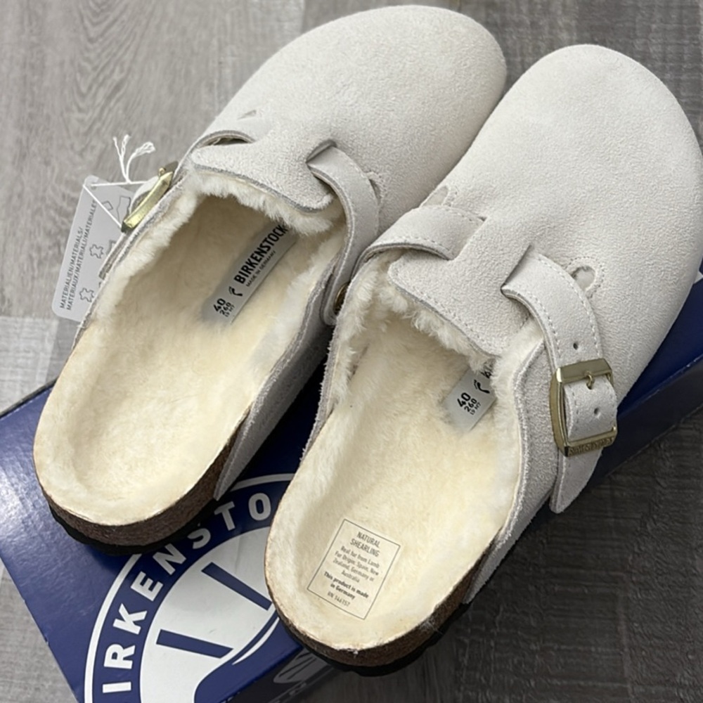 NWT Birkenstock Boston Shearling Suede Leather Clogs Womens Size 9